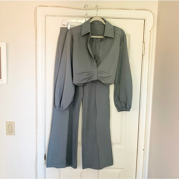 Fashion Nova Pants - Dusty Light Blue Wide Legged Pant Suit Two-Piece | 50% OFF